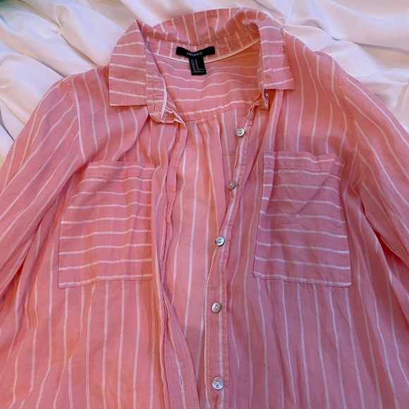 Pink stripes button down blouse-medium - Picture 5 of 5